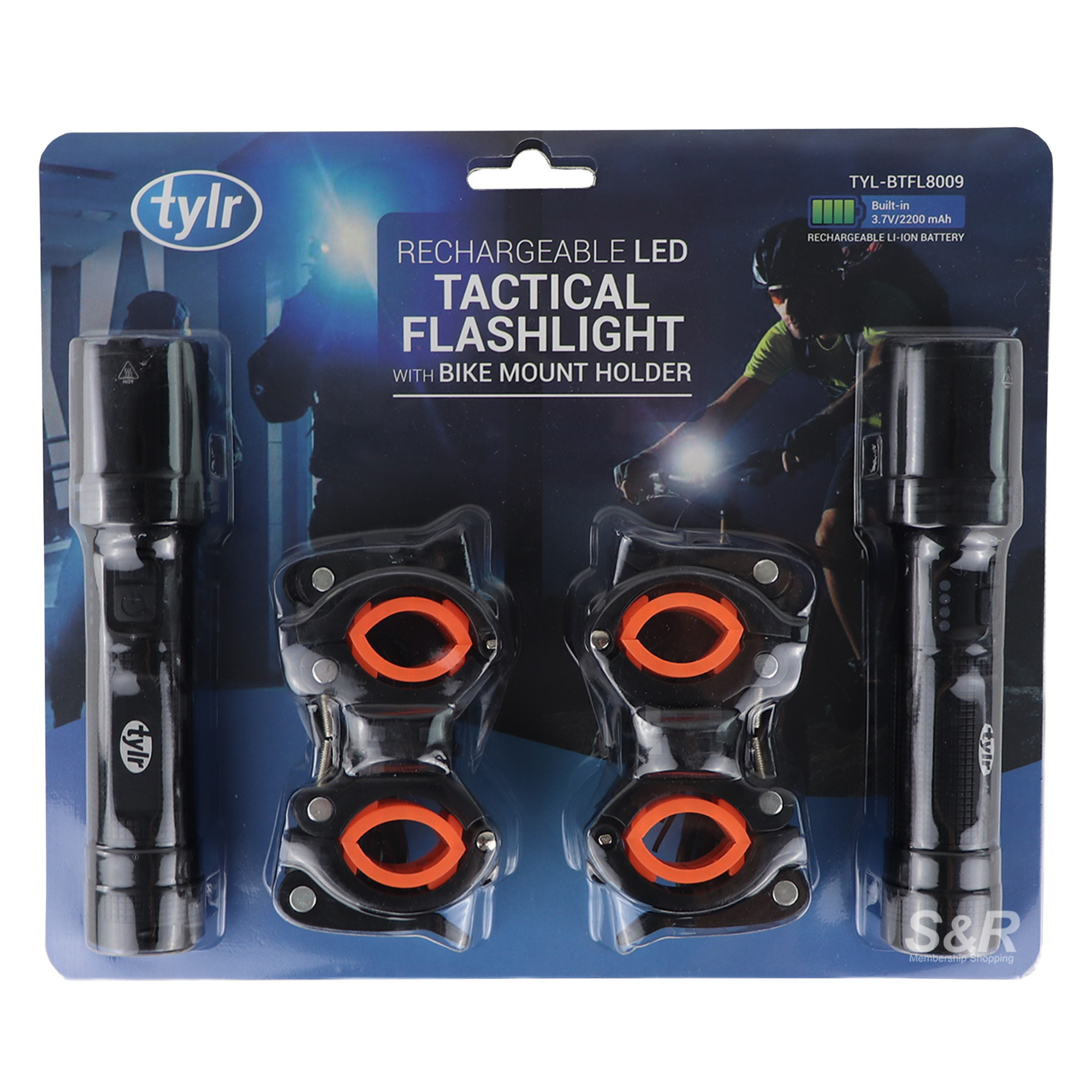 Tylr Rechargeable LED Tactical Flashlight With Bike Mount Holder TYL-BTFL8009